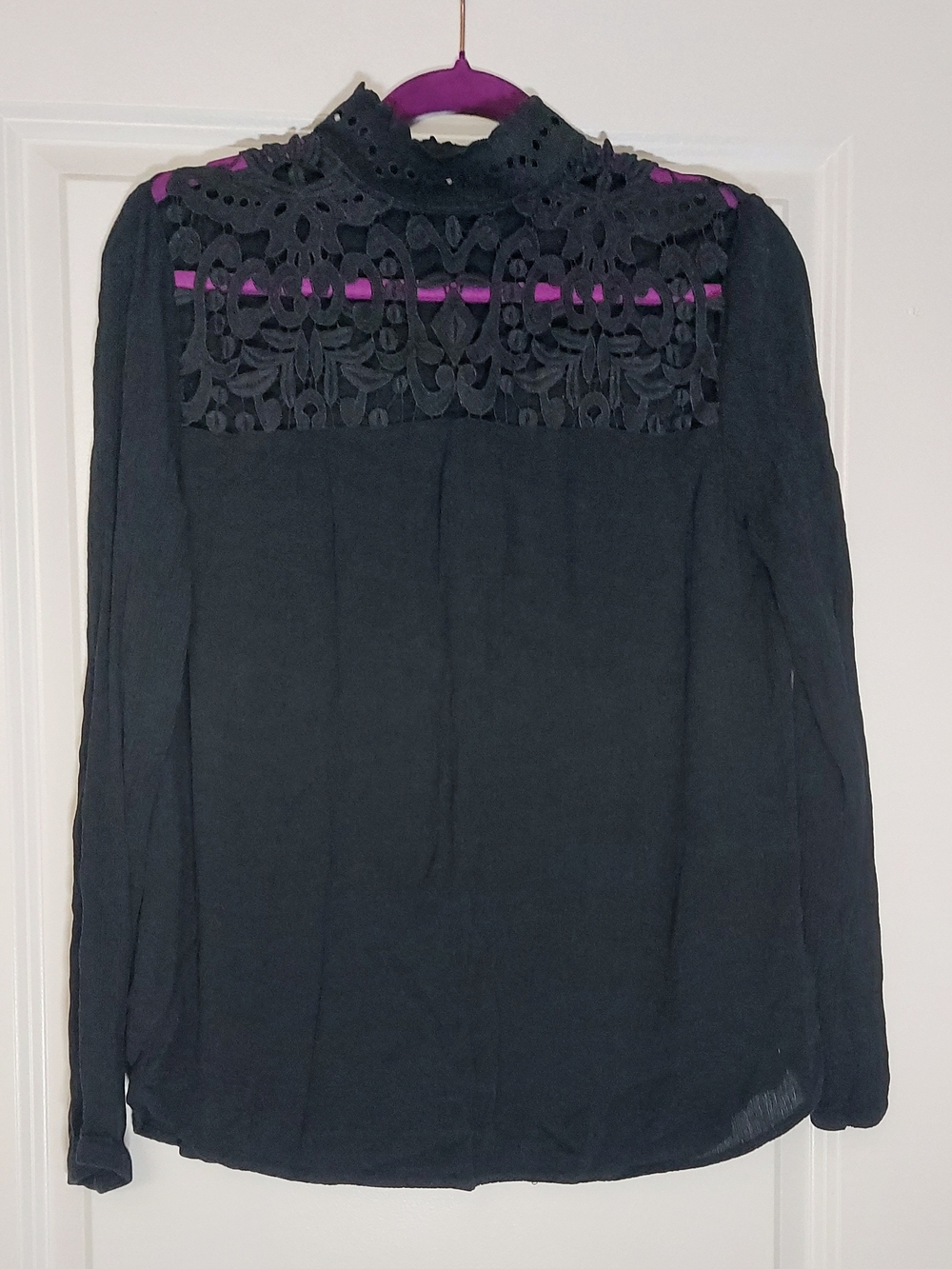 Who What Wear Black Lace Yoke Mock Neck Blouse